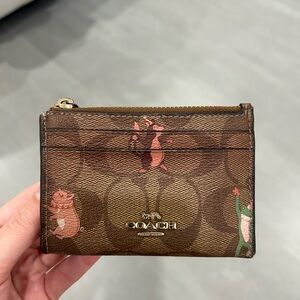 Coach Brown Card Holder with Animal Print